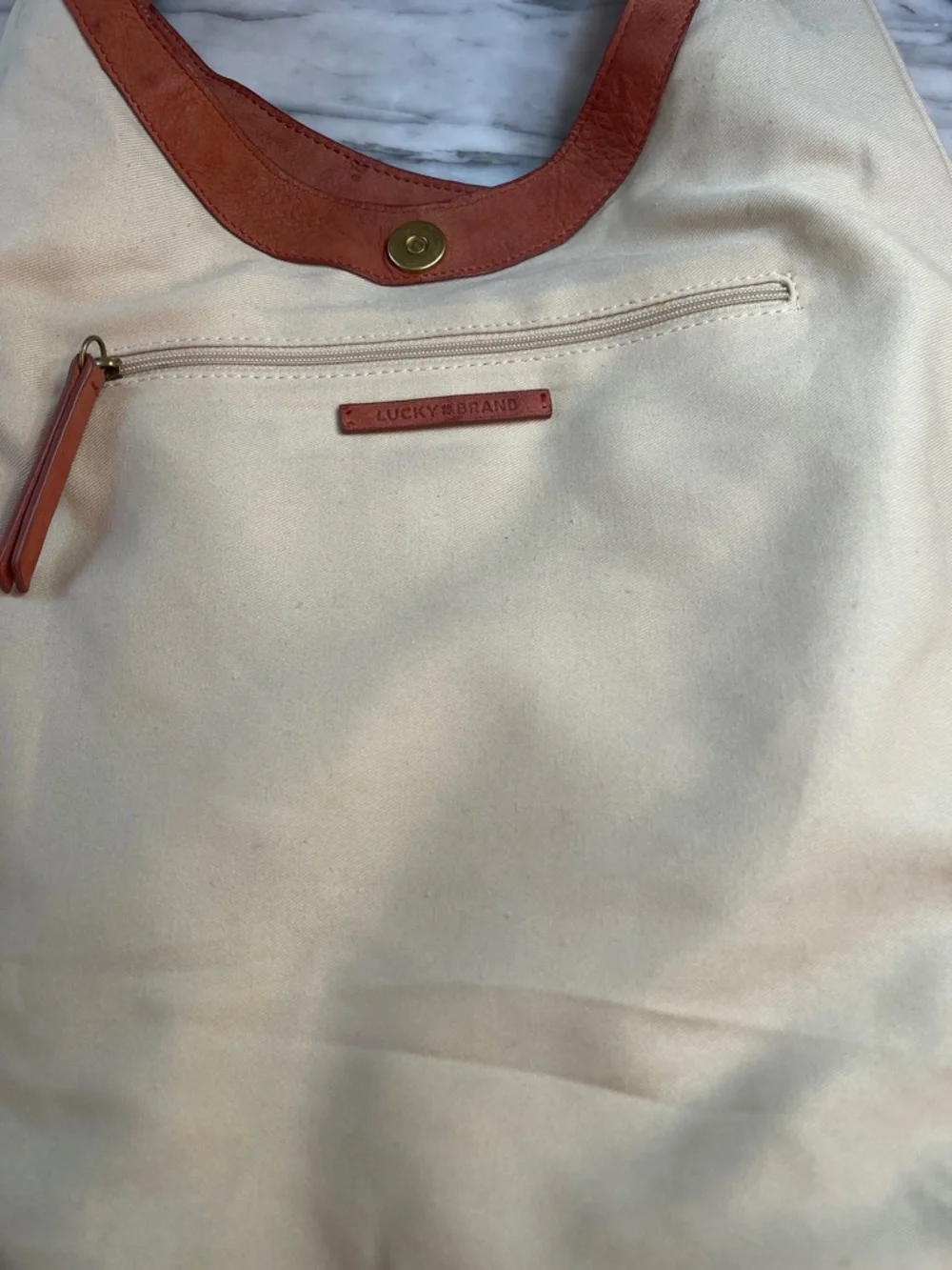 Lucky Brand Russet Leather Boho Hobo Bag with Stone Bead Detail